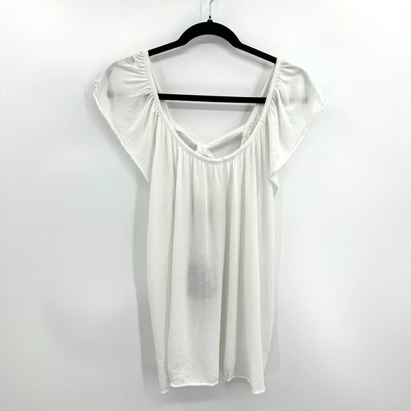 NWT CHASER White Flutter Sleeve Tie Back Comfy Shirt Top Size Medium - Picture 1 of 5